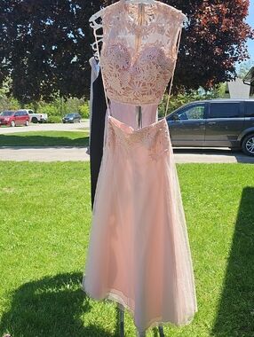 Elegant Pink Lace A-Line Evening Dress